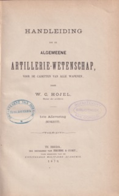 Boek Handleiding tot de Algemeene Artillerie-Wetenschap voor de Cadetten van alle Wapenen, 1ste Aflevering (Buskruit)